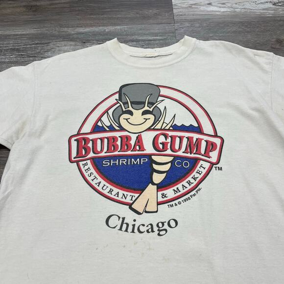 Vintage 1998 Bubba Gump Shrimp Co Chicago White Men L Forrest Gump Movie Tee - Picture 1 of 10
